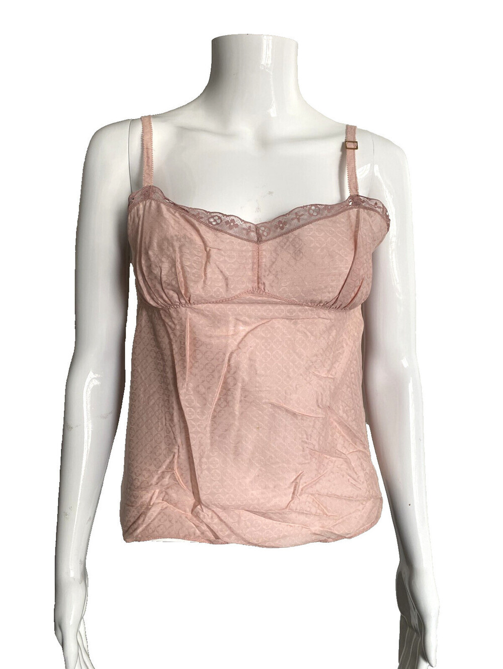 NWT Vintage Louis Vuitton FR-38 Cotton Silk Pink Monogram Lace Trimmed Camisole